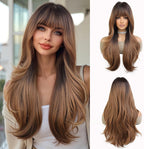 24" Synthetic Natural Long Wave Wigs with Neat