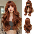 24" Synthetic Natural Long Wave Wigs with Neat