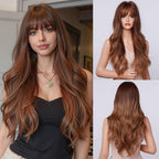 24" Synthetic Natural Long Wave Wigs with Neat