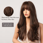 24" Synthetic Natural Long Wave Wigs with Neat