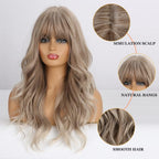 24" Synthetic Natural Long Wave Wigs with Neat