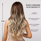 24" Synthetic Natural Long Wave Wigs with Neat