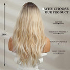 24" Synthetic Natural Long Wave Wigs with Neat