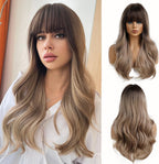 24" Synthetic Natural Long Wave Wigs with Neat
