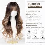 24" Synthetic Natural Long Wave Wigs with Neat