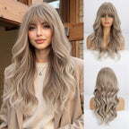 24" Synthetic Natural Long Wave Wigs with Neat