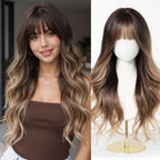 24" Synthetic Natural Long Wave Wigs with Neat