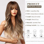 24" Synthetic Natural Long Wave Wigs with Neat