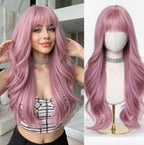 24" Synthetic Natural Long Wave Wigs with Neat