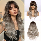 24" Synthetic Natural Long Wave Wigs with Neat