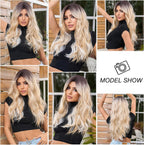 24" Synthetic Natural Long Wave Wigs with Neat
