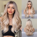 24" Synthetic Natural Long Wave Wigs with Neat