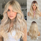 24" Synthetic Natural Long Wave Wigs with Neat