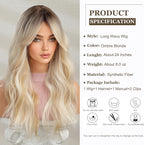 24" Synthetic Natural Long Wave Wigs with Neat
