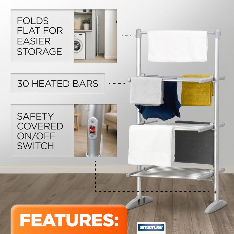 248W 3-Tier Heated Clothes Airer Foldable Aluminium