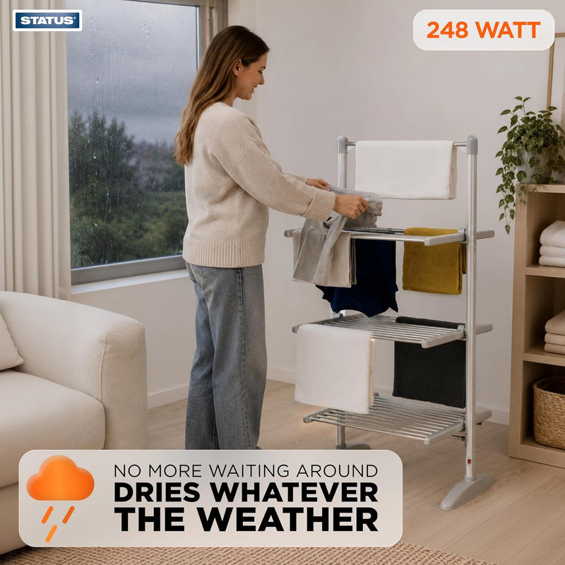 248W 3-Tier Heated Clothes Airer Foldable Aluminium