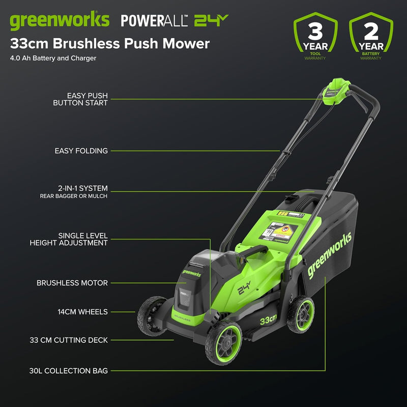 24V Cordless Lawnmower with Brushless Motor for Smaller
