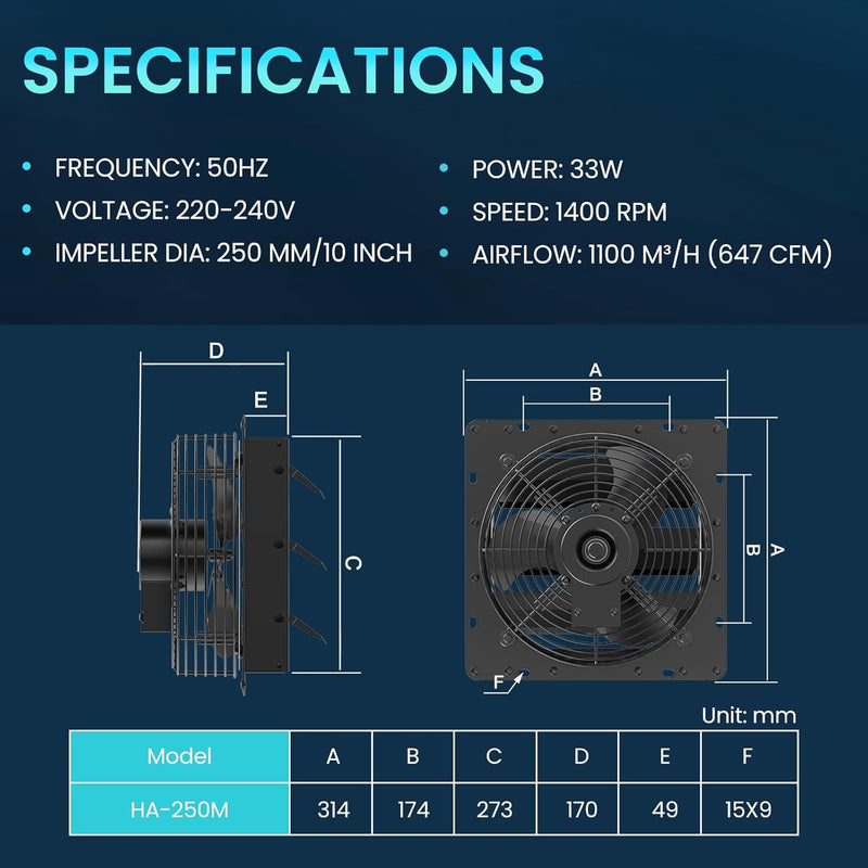 250MM Shutter Exhaust Fan with Speed Controller