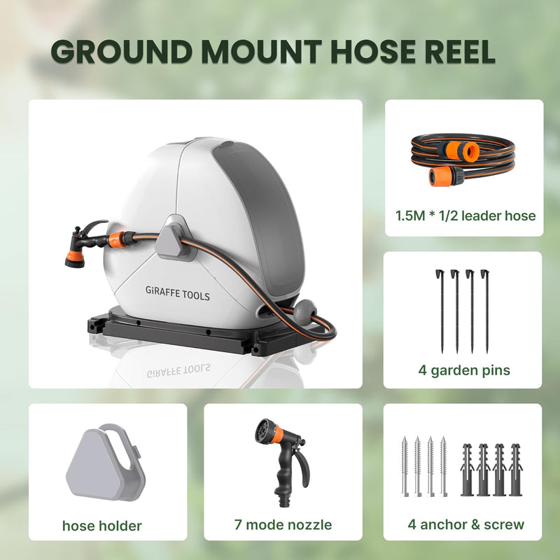 25m Retractable Garden Hose Reel Ground Mounted Pipe