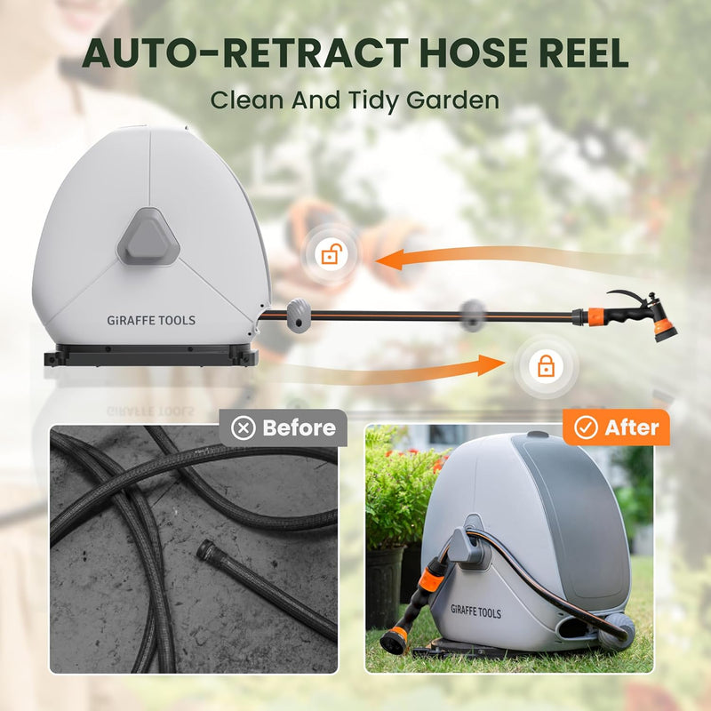 25m Retractable Garden Hose Reel Ground Mounted Pipe