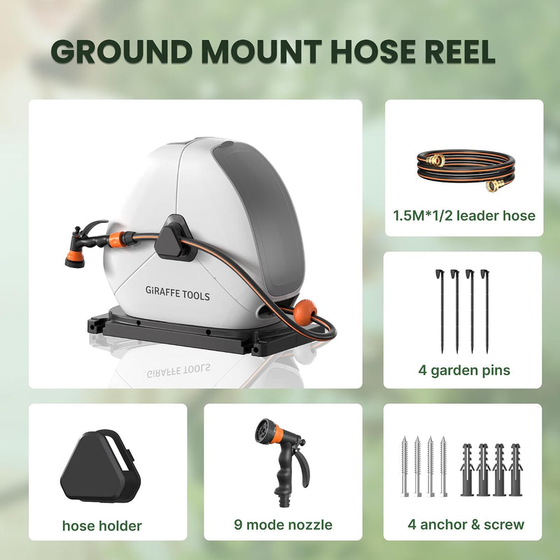 25m Retractable Garden Hose Reel Ground Mounted Pipe