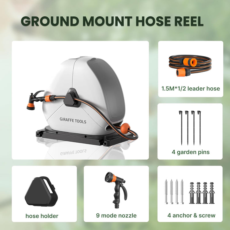 25m Retractable Garden Hose Reel Ground Mounted Pipe