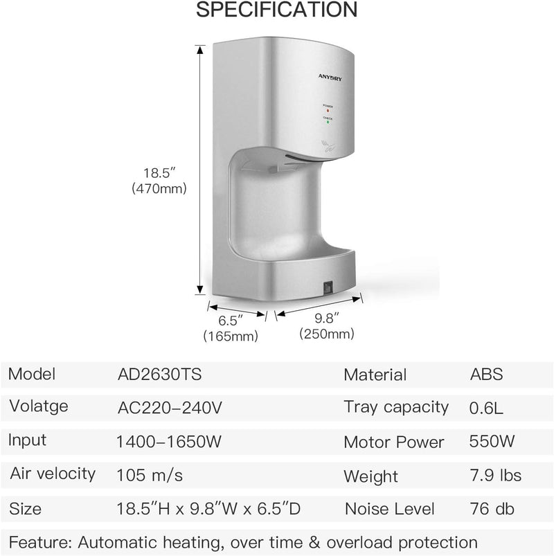2630ts Hand Dryer Wall Mounted High Speed