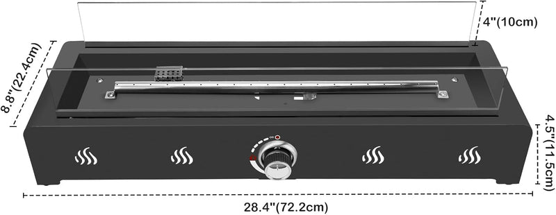 28" Rectangular Tabletop Gas Fire Pit 6.5KW