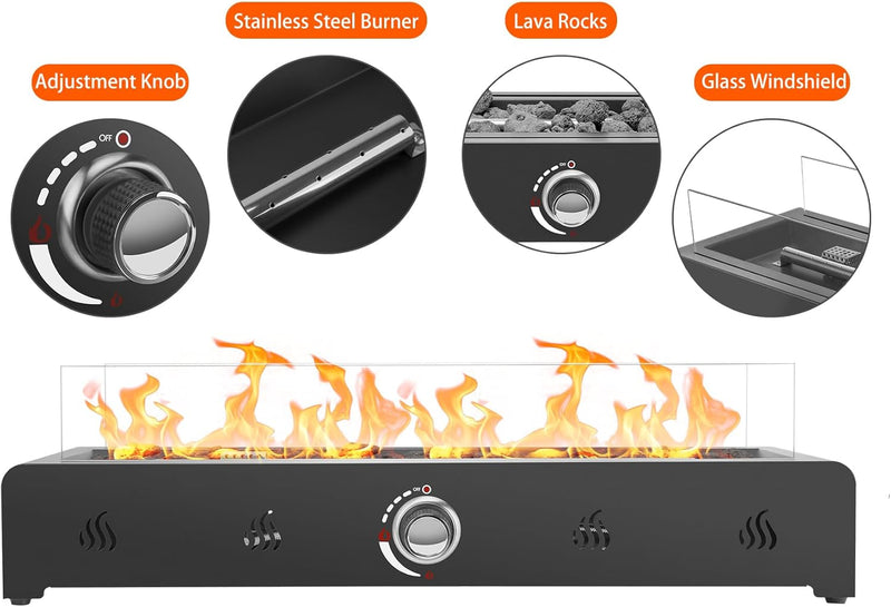 28" Rectangular Tabletop Gas Fire Pit 6.5KW