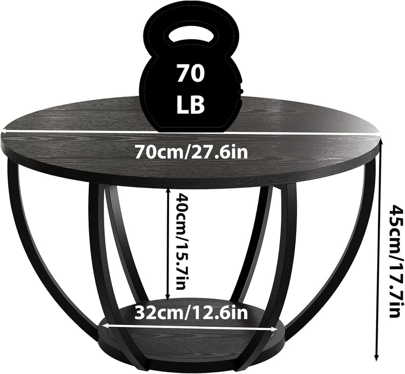 28" Round Coffee Table with Storage 2-Tier Wood