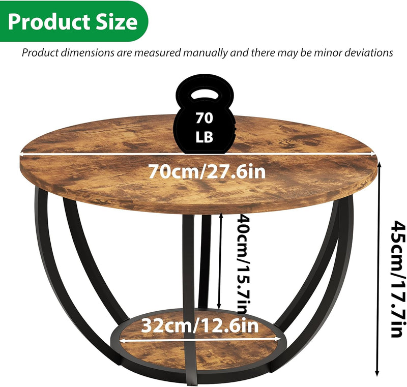 28" Round Coffee Table with Storage 2-Tier Wood