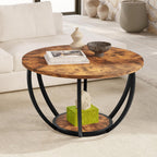 28" Round Coffee Table with Storage 2-Tier Wood