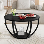28" Round Coffee Table with Storage 2-Tier Wood
