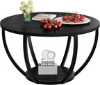 28" Round Coffee Table with Storage 2-Tier Wood