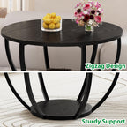 28" Round Coffee Table with Storage 2-Tier Wood