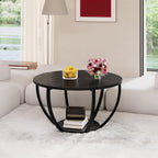 28" Round Coffee Table with Storage 2-Tier Wood