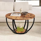 28" Round Coffee Table with Storage 2-Tier Wood