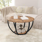 28" Round Coffee Table with Storage 2-Tier Wood