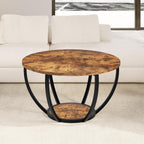28" Round Coffee Table with Storage 2-Tier Wood