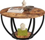 28" Round Coffee Table with Storage 2-Tier Wood