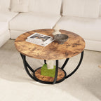 28" Round Coffee Table with Storage 2-Tier Wood
