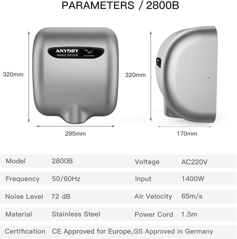 2800b Commercial Hand Dryer for Toilets