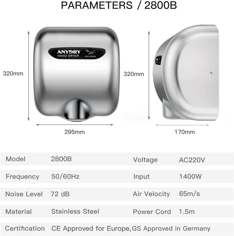 2800b Commercial Hand Dryer for Toilets