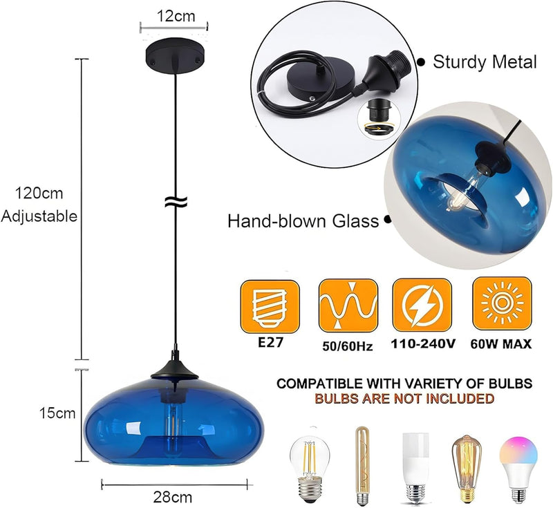 28CM Glass Pendant Light E27 Hanging Ceiling Lamp