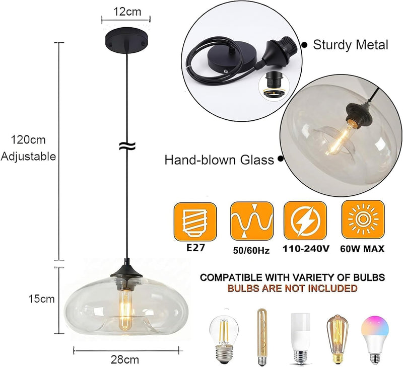 28CM Glass Pendant Light E27 Hanging Ceiling Lamp