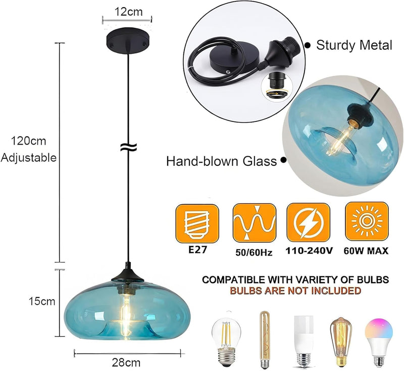 28CM Glass Pendant Light E27 Hanging Ceiling Lamp