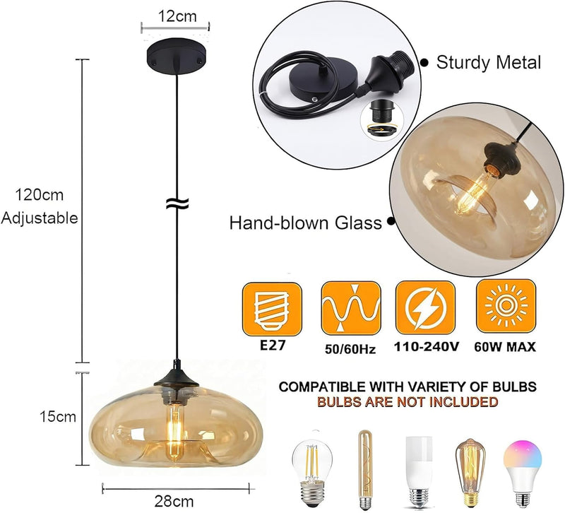 28CM Glass Pendant Light E27 Hanging Ceiling Lamp