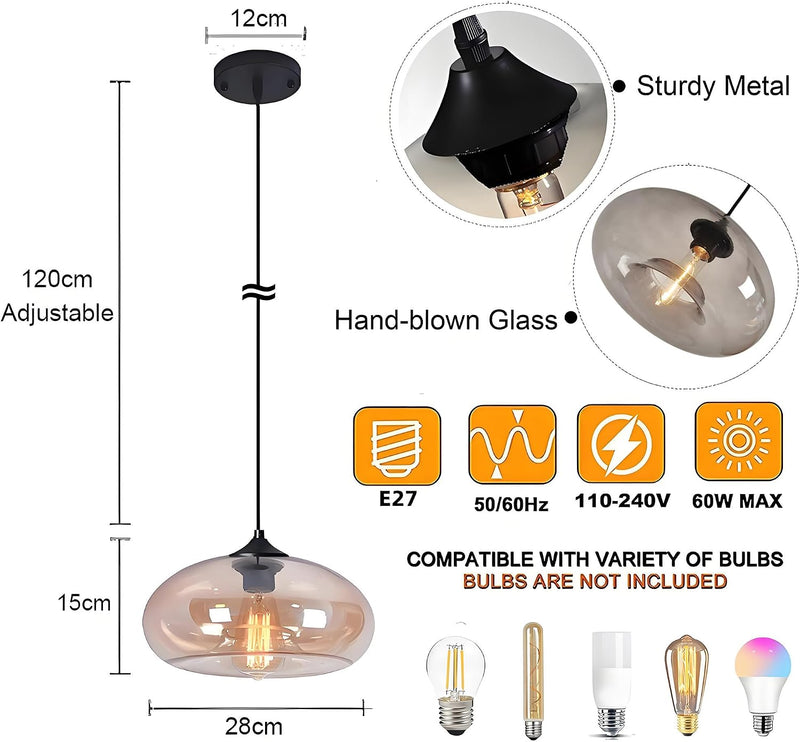 28CM Glass Pendant Light E27 Hanging Ceiling Lamp