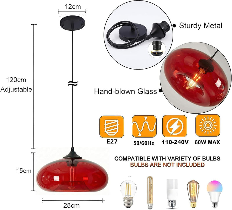 28CM Glass Pendant Light E27 Hanging Ceiling Lamp