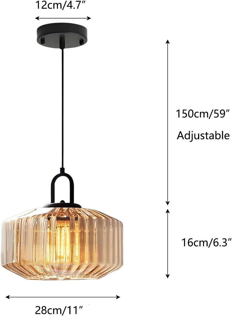 28CM Vintage Industrial Ribbed Dome Glass Pendant Light
